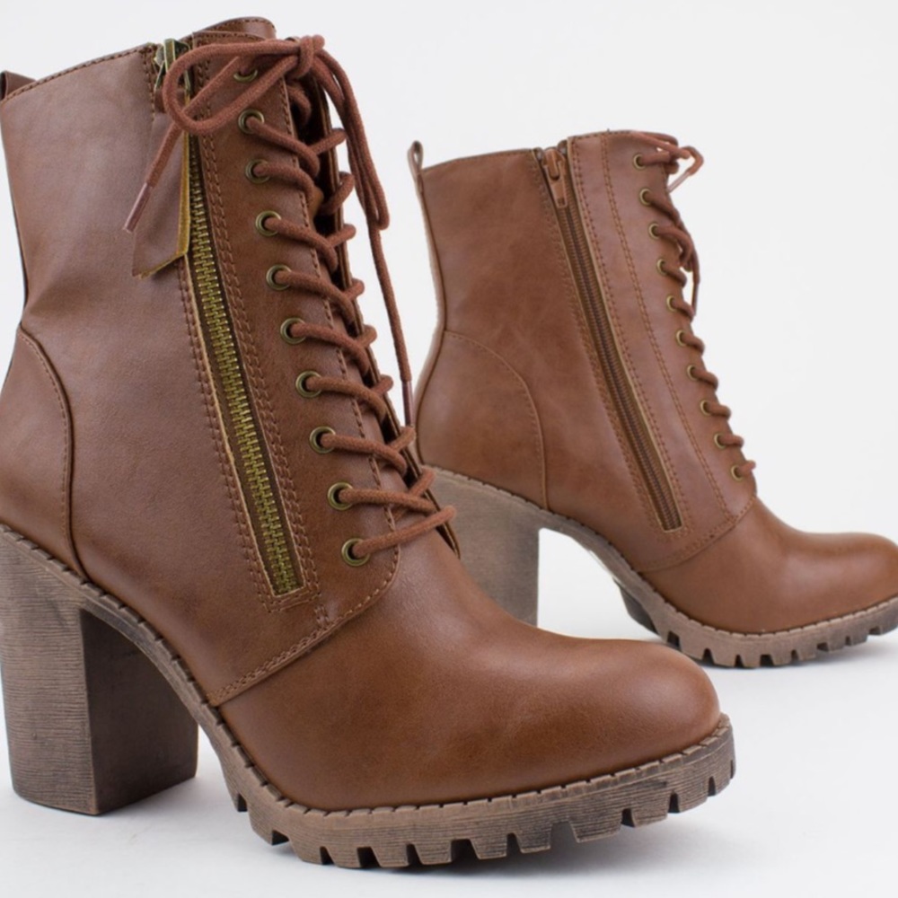 2 left! Soda tan Malia lace-up heeled combat Boots - Picture 4 of 7